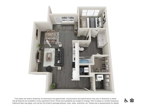 Floor plan for 1 bed, 1 bath, 965 sqft